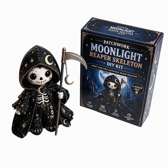 Olilia Patchwork Moonlight Reaper Skull Doll Craft Kit,Patchwork Doll Diy Material Kit,Halloween Fabric Doll Making Kit,Autumn Home Decor Craft Gift,for Craft Enthusiasts and Doll Collectors.8in.