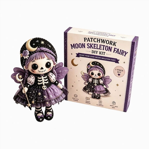Olilia Patchwork Star and Moon Skull Elf Doll Craft Kit,Patchwork Doll Diy Material Kit,Halloween Fabric Doll Making Kit,Autumn Home Decor Craft Gift,for Craft Enthusiasts and Doll Collectors.8in.