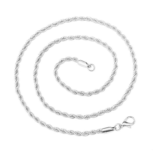Olilia Silver Rope Chain 3MM, Diamond Cut Braided Rope Twist Link Chain Necklace Clasp for Men Women 18, 20 Inch