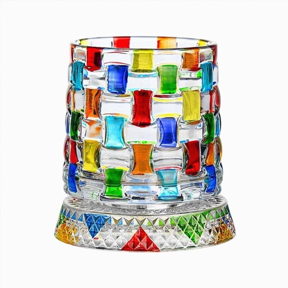 Olilia Spinning Whiskey Glass, Vintage Colored Crystal Whiskey Glass, Hand-Painted Whiskey Cocktail Glass, Home & Bar Decor Glass.