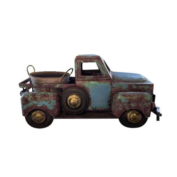 Olilia Vintage Green Truck Planter, Rustic Style Truck Sculpture,  Flower Pot Decorative Resin Statue, Suitable for Home Garden Outdoor Decoration (Iron Bucket Not Included).
