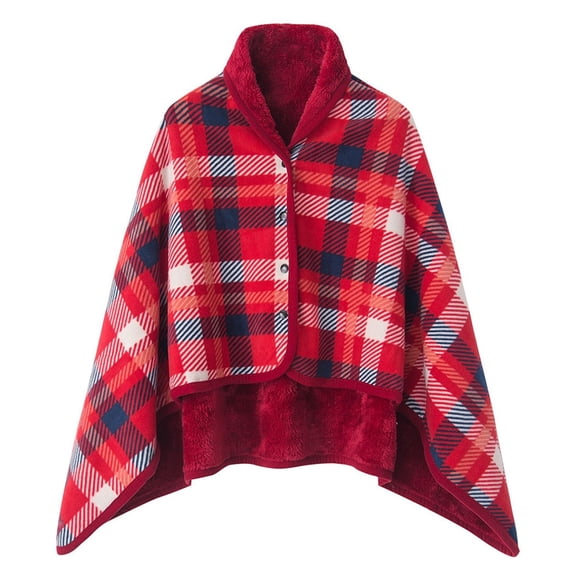 Olilia Wearable Blanket Soft Fleece Shawl Button Closure Warm Snap Wrap Shawl Multifunction Double Layer Soft Warm Tartan Shawl Plush Throw Blanket Scarf Neck Shoulder Blanket Pad