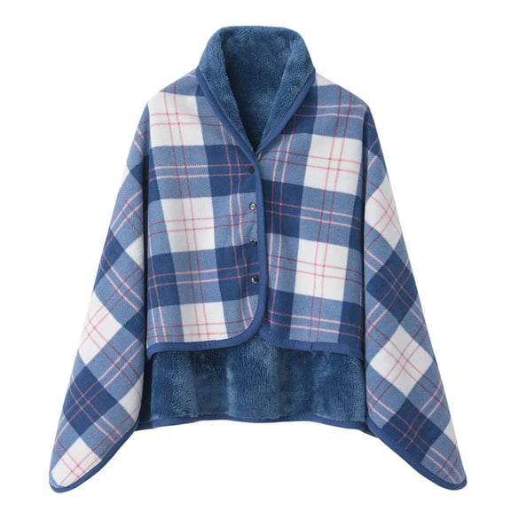 Olilia Wearable Blanket Soft Fleece Shawl Button Closure Warm Snap Wrap Shawl Multifunction Double Layer Soft Warm Tartan Shawl Plush Throw Blanket Scarf Neck Shoulder Blanket Pad