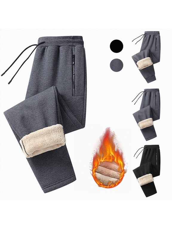 Women Fleece Lined Pants Winter Warm Sherpa Lined Sweatpants Drawstring Joggers Thermal Thick Lounge Pant with Pocket Black,Size L