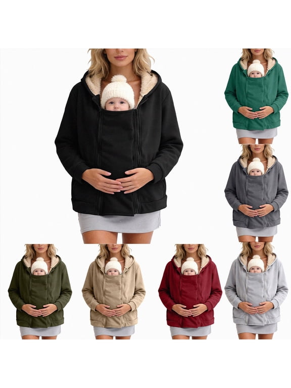 Women Fleece Zip Up Maternity Wearing Winter Coat Thicken Pullover Sweatshirt Hoodie Jacket for Women Green,Size L