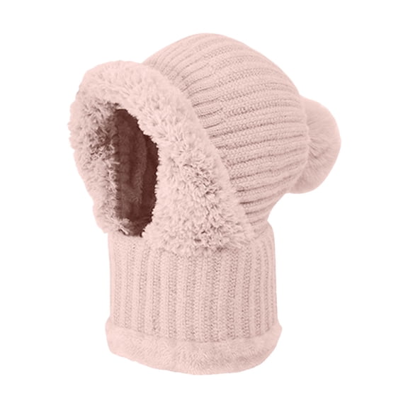 Olilia Women'S Winter One-Piece Knitted Hat, Warm And Windproof Scarf And Hat Set, Neckband Scarf Ski Hat with Pom-Poms.