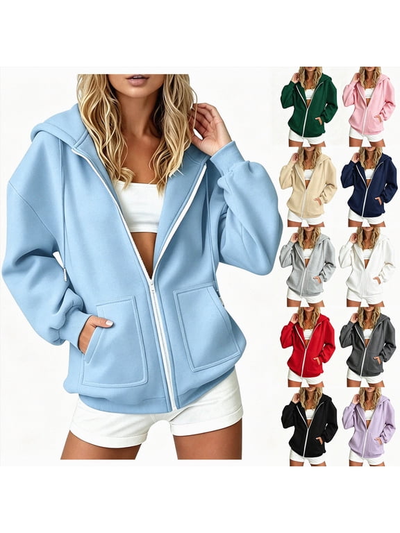 Womens Zip Up Hoodies 2026 Y2K Casual Long Sleeve Zipper Sweatshirts Fall Winter Comfy Track Jackets with Pockets Red Size XXL
