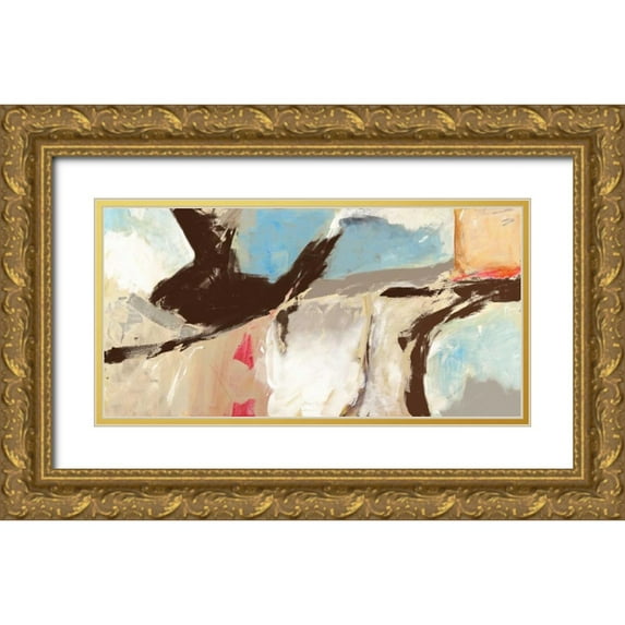 Olin, Chaz 24x14 Gold Ornate Wood Framed with Double Matting Museum Art Print Titled - Aqua and Greige