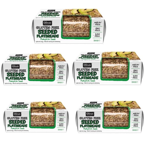 Olina's Bakehouse Flatbreads Pumpkin Seed Gluten Free Sesame Simply Seeds Flatbread Pack of 5 x 100 grams Vegan Friendly