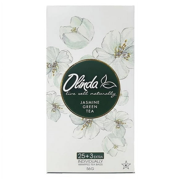 Olinda Jasmine Green Tea | Caffeinated Tea Bags, Brew Hot or Cold, 28 Tea Bags - Pack of 1