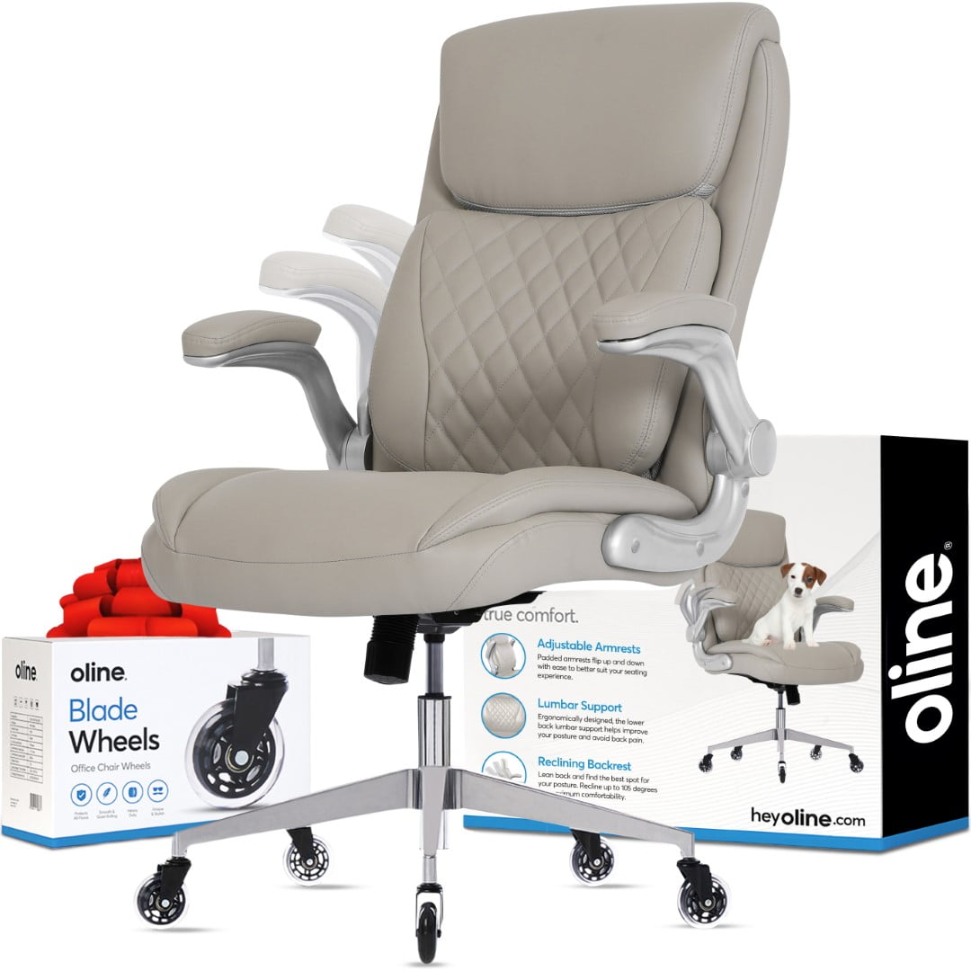 Cream PU Leather Ergonomic Executive Office Chair with Adjustable Armrests