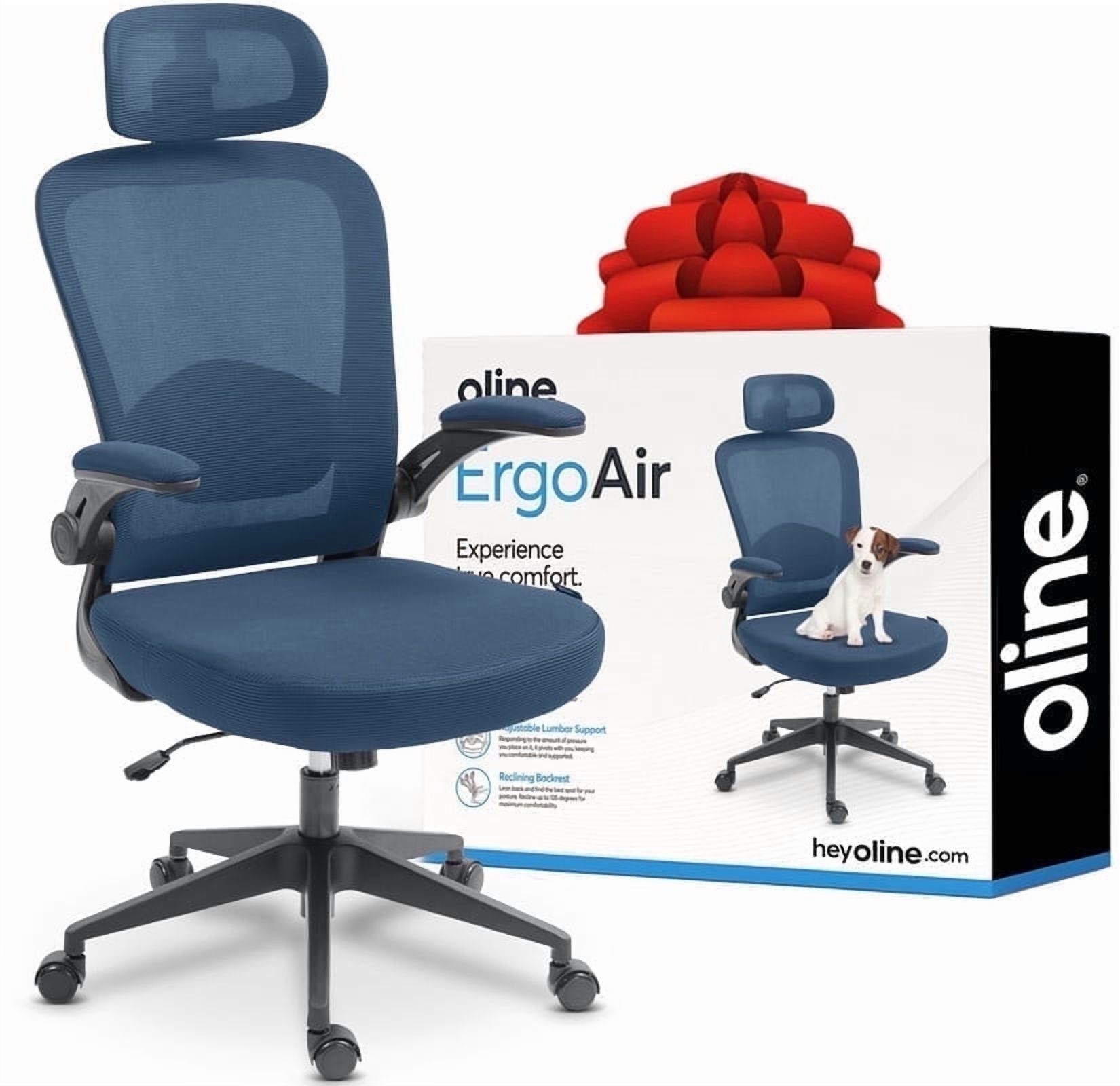 Oline ErgoAir Ergonomic Office Chair – Adjustable Lumbar Support, Flip-Up Armrests, Mesh Computer Desk Chair, Swivel Rolling Executive Gaming Chair for Home & Office (Navy Blue)