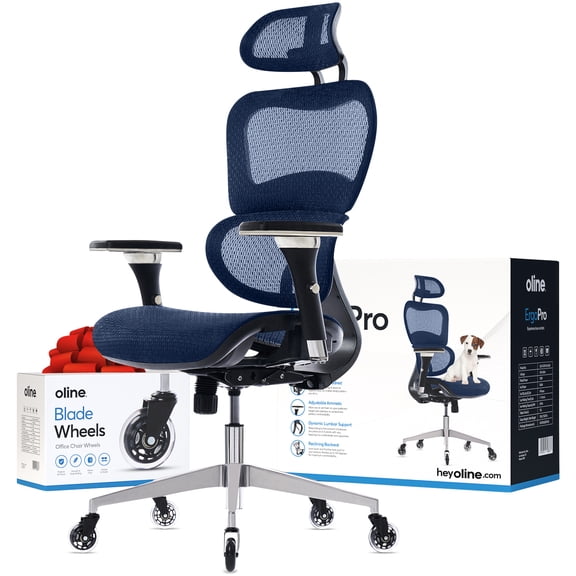 Oline ErgoPro Ergonomic Office Chair - Rolling Desk Chair with 4D Adjustable Armrest, 3D Lumbar Support and Premium Blade Wheels - Mesh Computer Chair, Gaming Chairs, Executive Swivel Chair