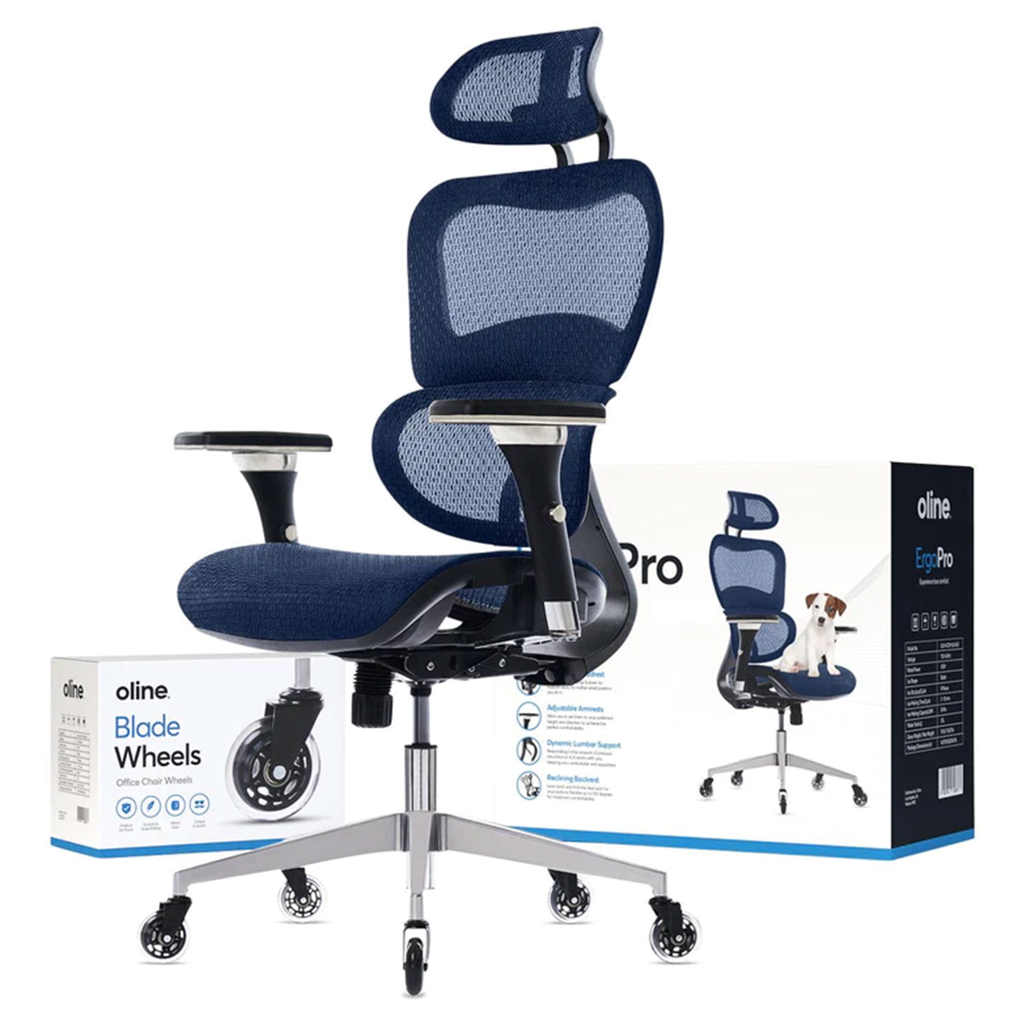 Navy Blue Mesh Ergonomic Executive Office Chair with Adjustable Arms