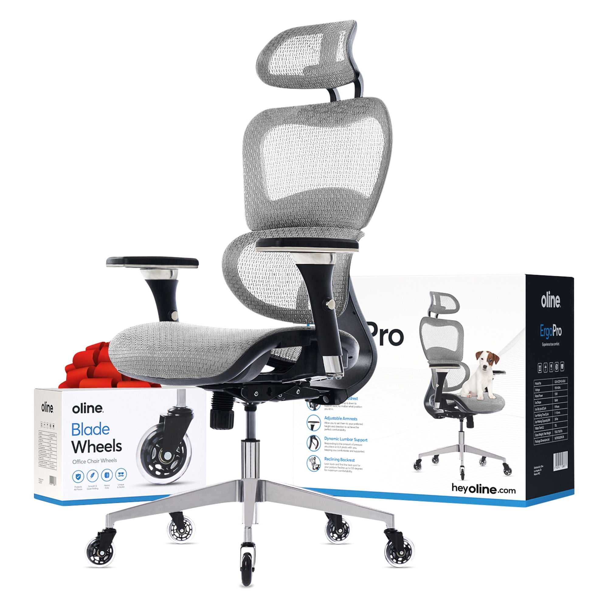 ErgoPro Gray Mesh Adjustable Executive Office Chair with Blade Wheels