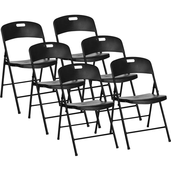 Oline Folding Chair, Indoor Outdoor Plastic Commercial Stackable Foldable Guest Chairs for Events Office Wedding Party Picnic Kitchen Dining, 350lb Capacity (Black, 6 Pack)