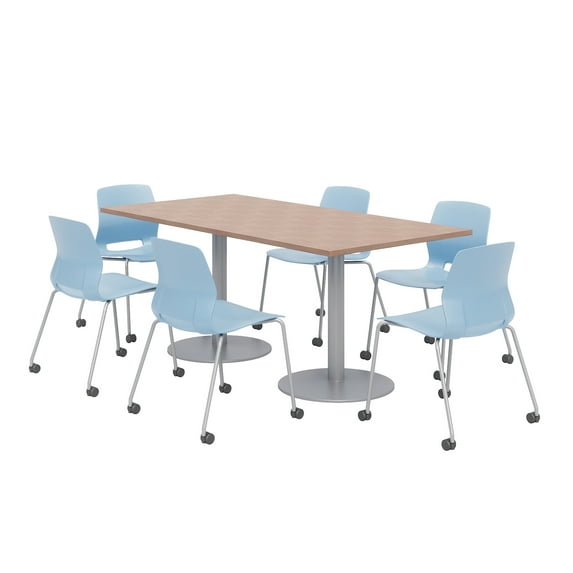 Olio Designs 3' W x 6' D Dining Set, River Cherry Table, Sky Blue Chairs