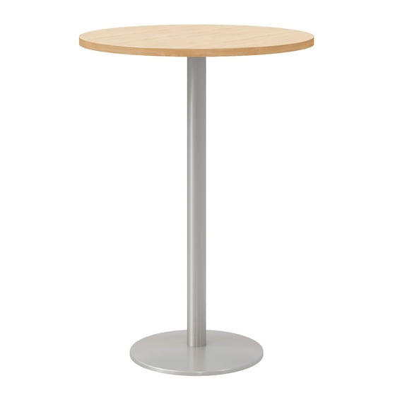 Olio Designs 30" Round Wood Top Bar Table in Maple and Silver