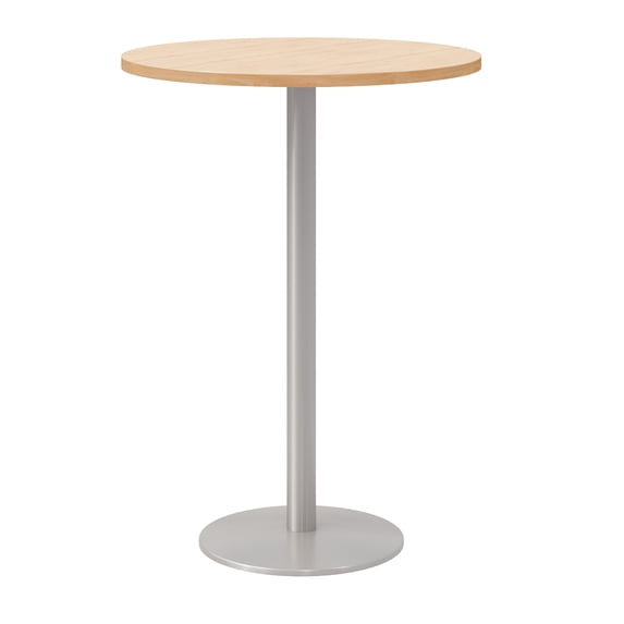 Olio Designs 30" Round Wood Top Bar Table in Maple and Silver