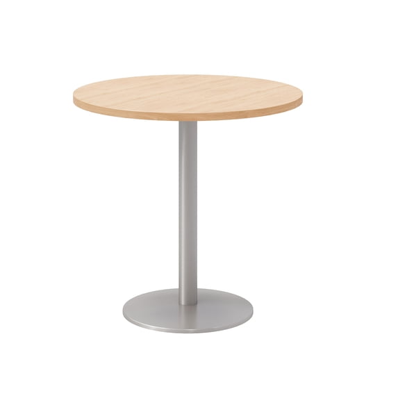 Olio Designs 30" Round Wood Top Pedestal Dining Table in Maple and Silver