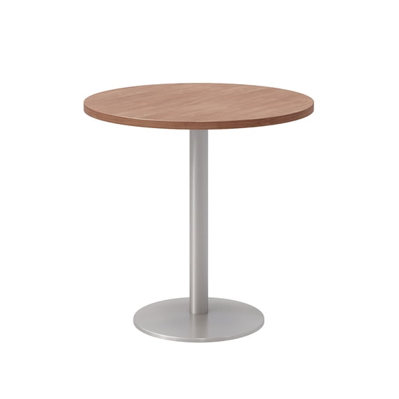 Olio Designs 30" Round Wood Top Pedestal Dining Table in River Cherry and Silver