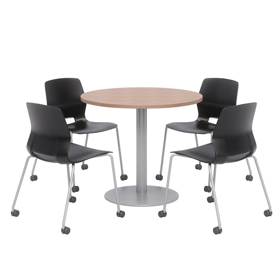 Olio Designs Cherry Round 36in Lola Dining Set - Black Caster Chairs