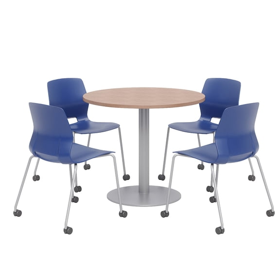 Olio Designs Cherry Round 36in Lola Dining Set - Navy Caster Chairs