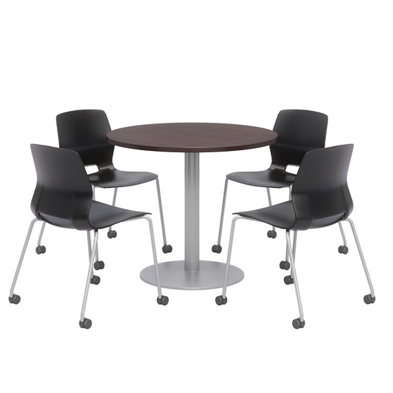 Olio Designs Espresso Round 42in Lola Dining Set - Black Caster Chairs