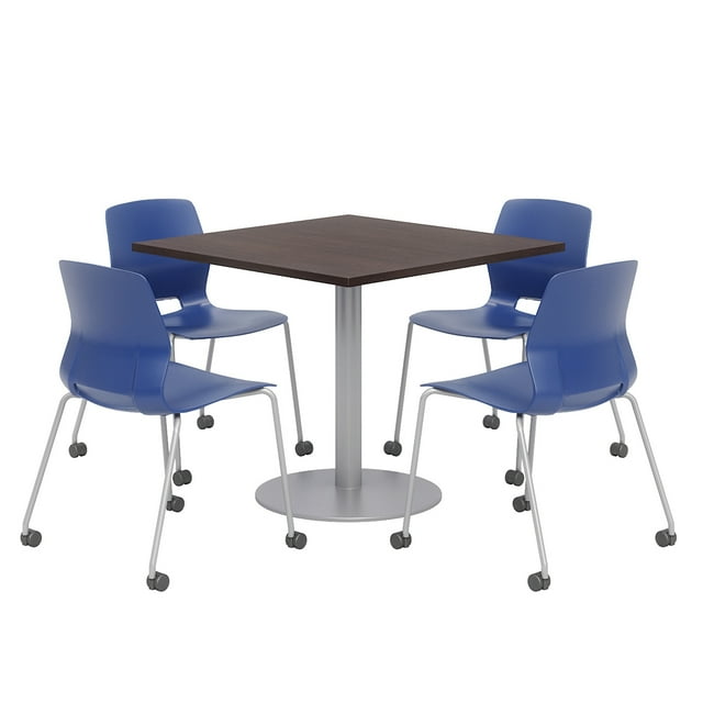 Olio Designs Espresso Square 36in Lola Dining Set - Navy Caster Chairs