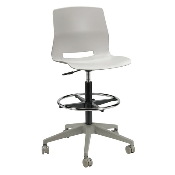 Olio Designs Lola Drafting Stool, 5 Star Caster Base, Light Grey
