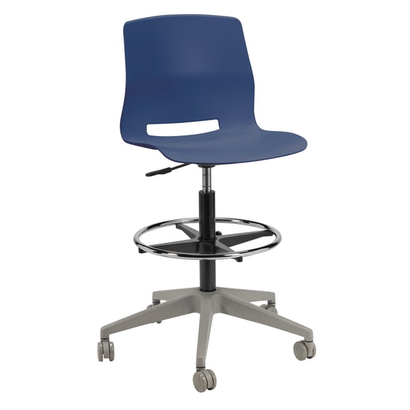 Olio Designs Lola Drafting Stool, 5 Star Caster Base, Navy