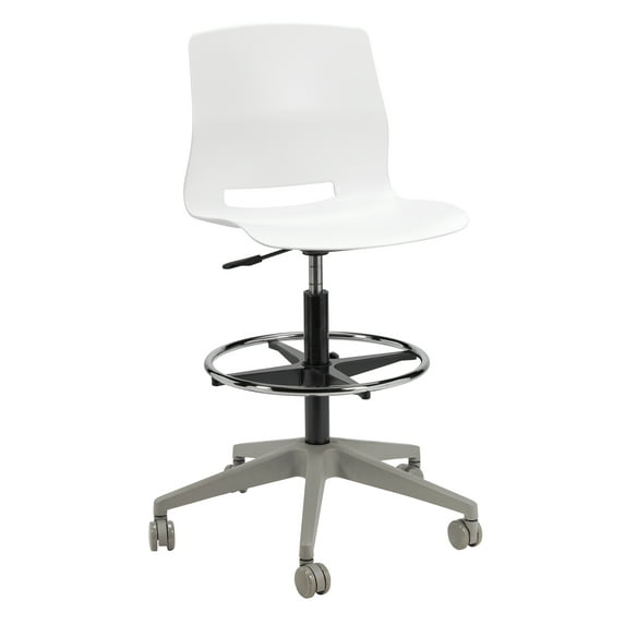 Olio Designs Lola Drafting Stool, 5 Star Caster Base, White