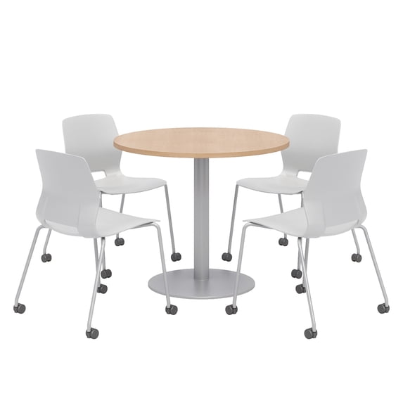 Olio Designs Maple Round 42in Lola Dining Set - Gray Caster Chairs