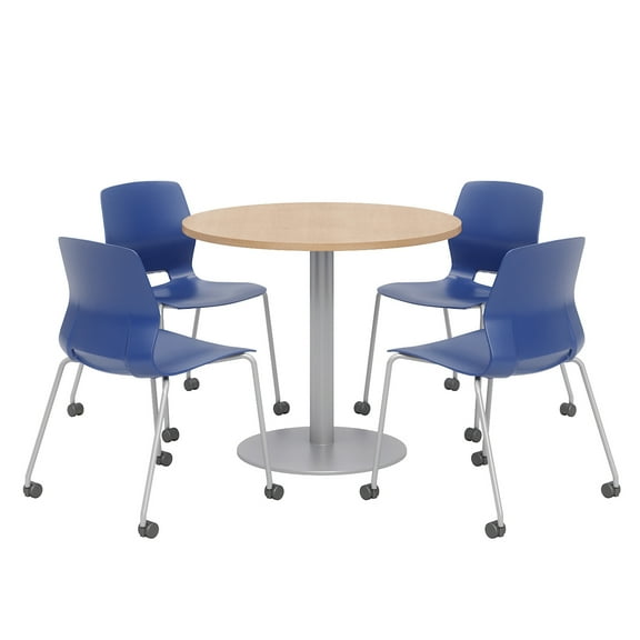 Olio Designs Maple Round 42in Lola Dining Set - Navy Caster Chairs