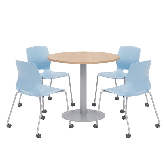 Olio Designs Maple Round 42in Lola Dining Set - Sky Blue Caster Chairs