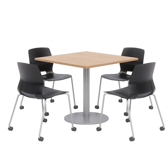 Olio Designs Maple Square 36in Lola Dining Set - Black Caster Chairs