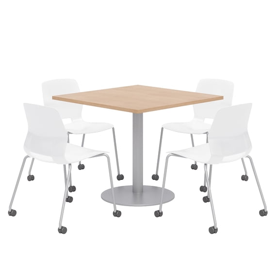 Olio Designs Maple Square 36in Lola Dining Set - White Caster Chairs
