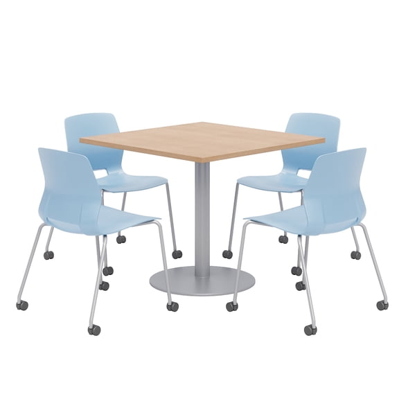 Olio Designs Maple Square 42in Lola Dining Set - Sky Blue Caster Chairs