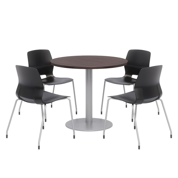 Olio Designs Round 36in Lola Dining Set - Espresso Table - Black Chairs