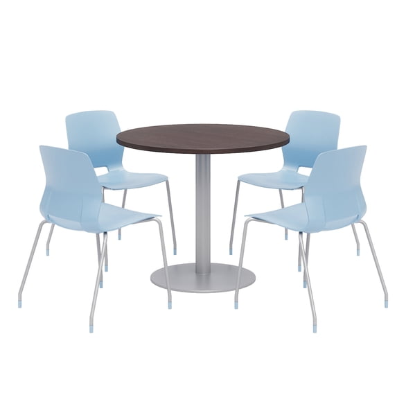Olio Designs Round 36in Lola Dining Set - Espresso Table - Blue Chairs