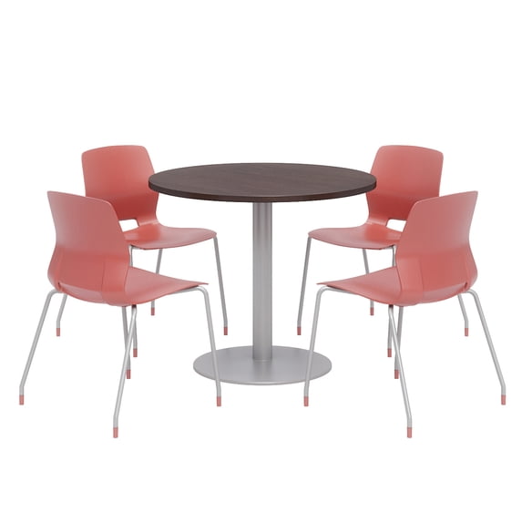 Olio Designs Round 36in Lola Dining Set - Espresso Table - Coral Chairs