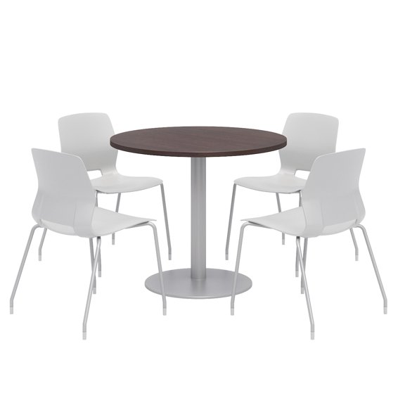 Olio Designs Round 36in Lola Dining Set - Espresso Table - Gray Chairs