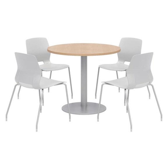 Olio Designs Round 36in Lola Dining Set - Maple Table - Gray Chairs