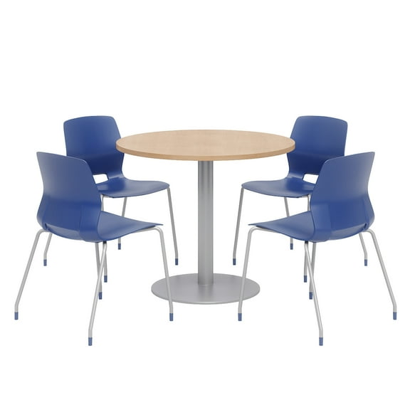Olio Designs Round 36in Lola Dining Set - Maple Table - Navy Chairs