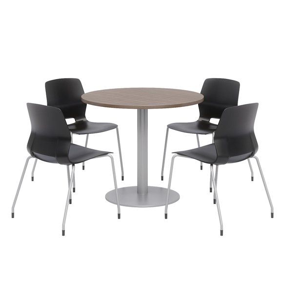 Olio Designs Round 36in Lola Dining Set - Teak Table - Black Chairs