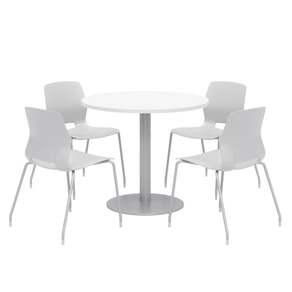 Olio Designs Round 36in Lola Dining Set - White Table - Gray Chairs