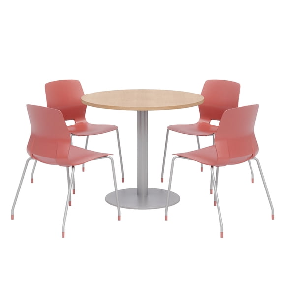 Olio Designs Round 42in Lola Dining Set - Maple Table - Coral Chairs