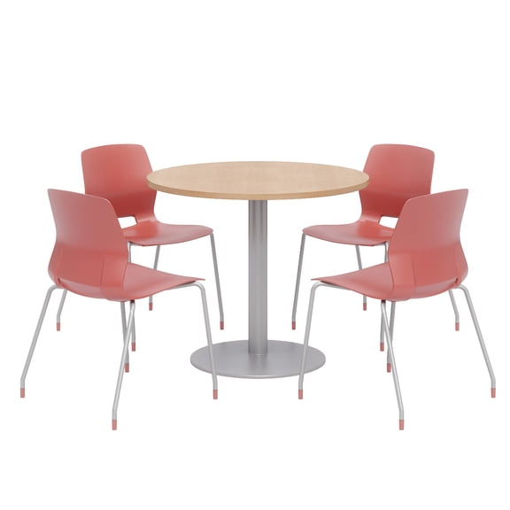 Olio Designs Round 42in Lola Dining Set - Maple Table - Coral Chairs