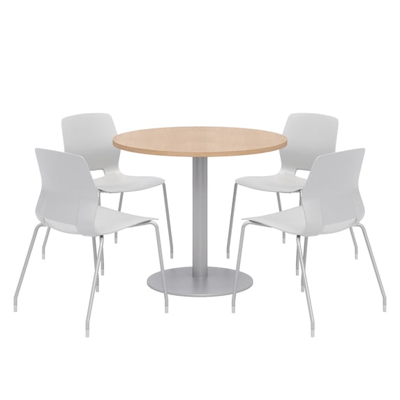 Olio Designs Round 42in Lola Dining Set - Maple Table - Gray Chairs