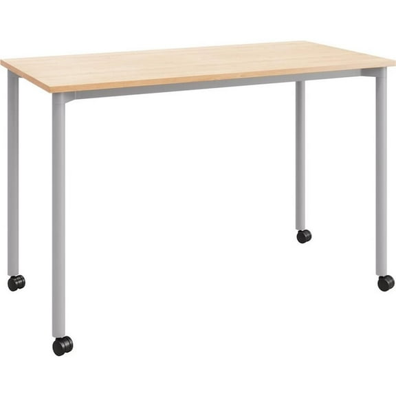 Olio Designs Spright Mobile Wood Top Work Table Desk in Maple and Silver